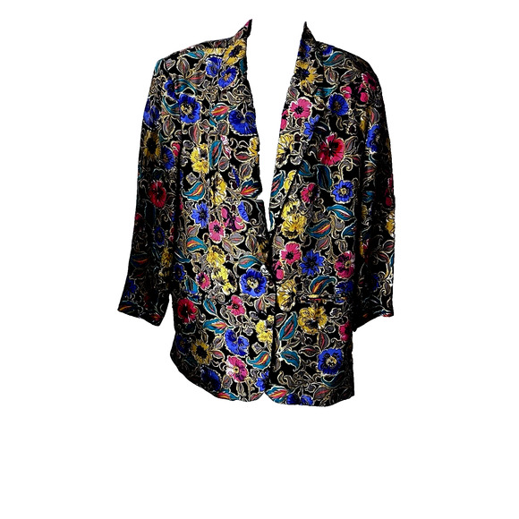 Compagnie International Express Womens Blazer Jacket SZ M 100% Silk Multicolor - Picture 1 of 9